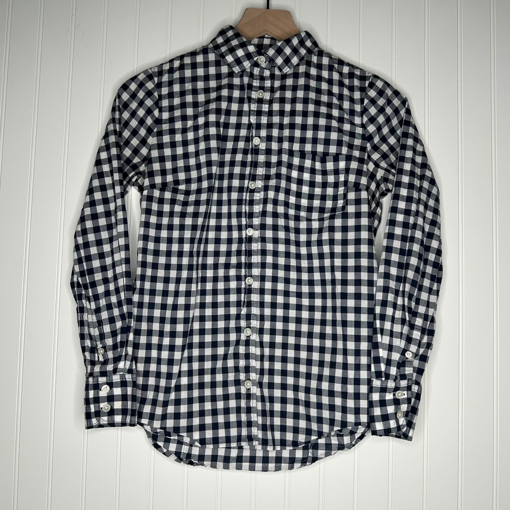 J.Crew Womens Button Down Shirt XS Navy Blue White Gingham Cotton Preppy